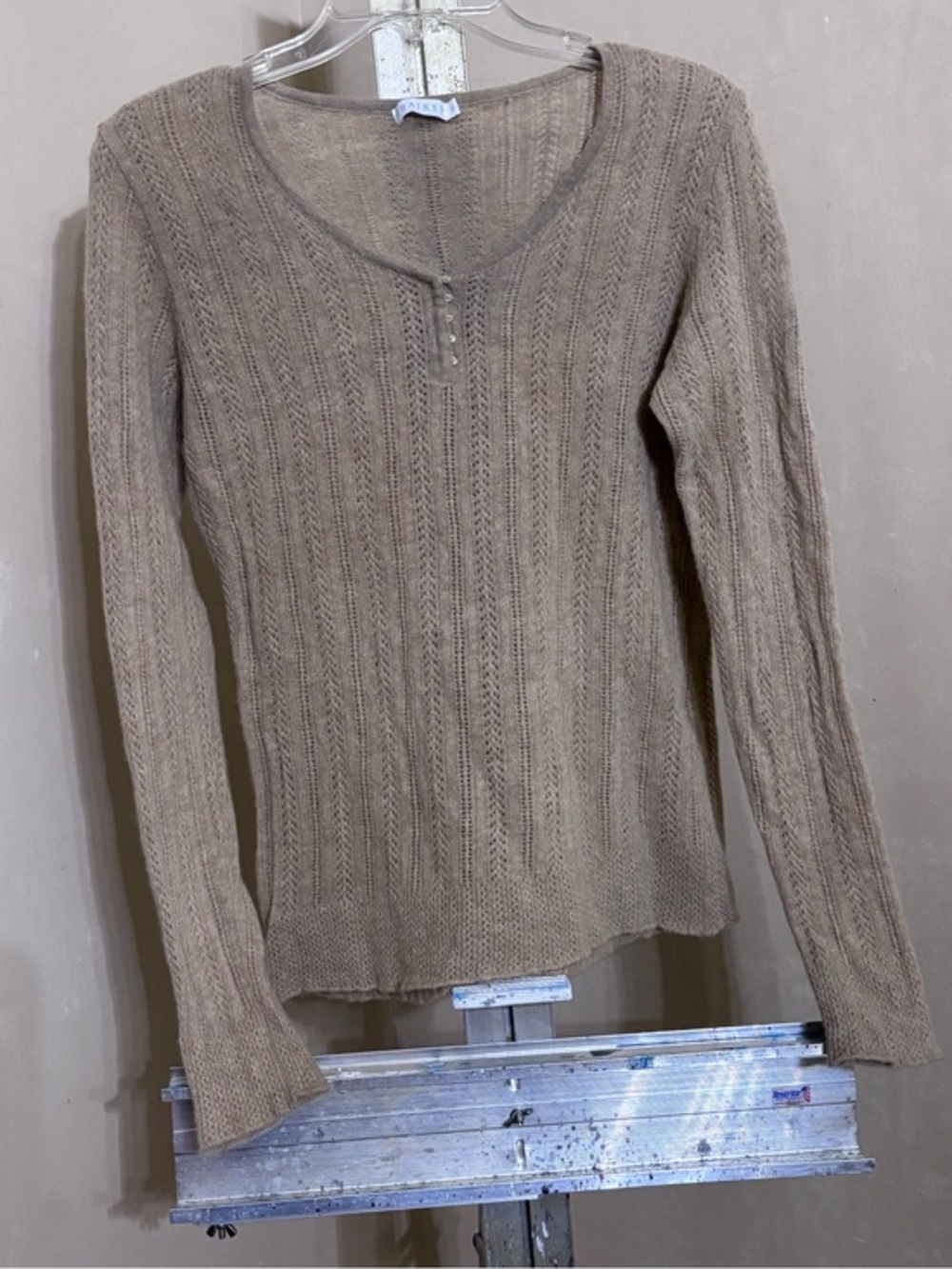 Chaiken Pointelle Knit Henley Sweater – Neutral Taupe – Size M